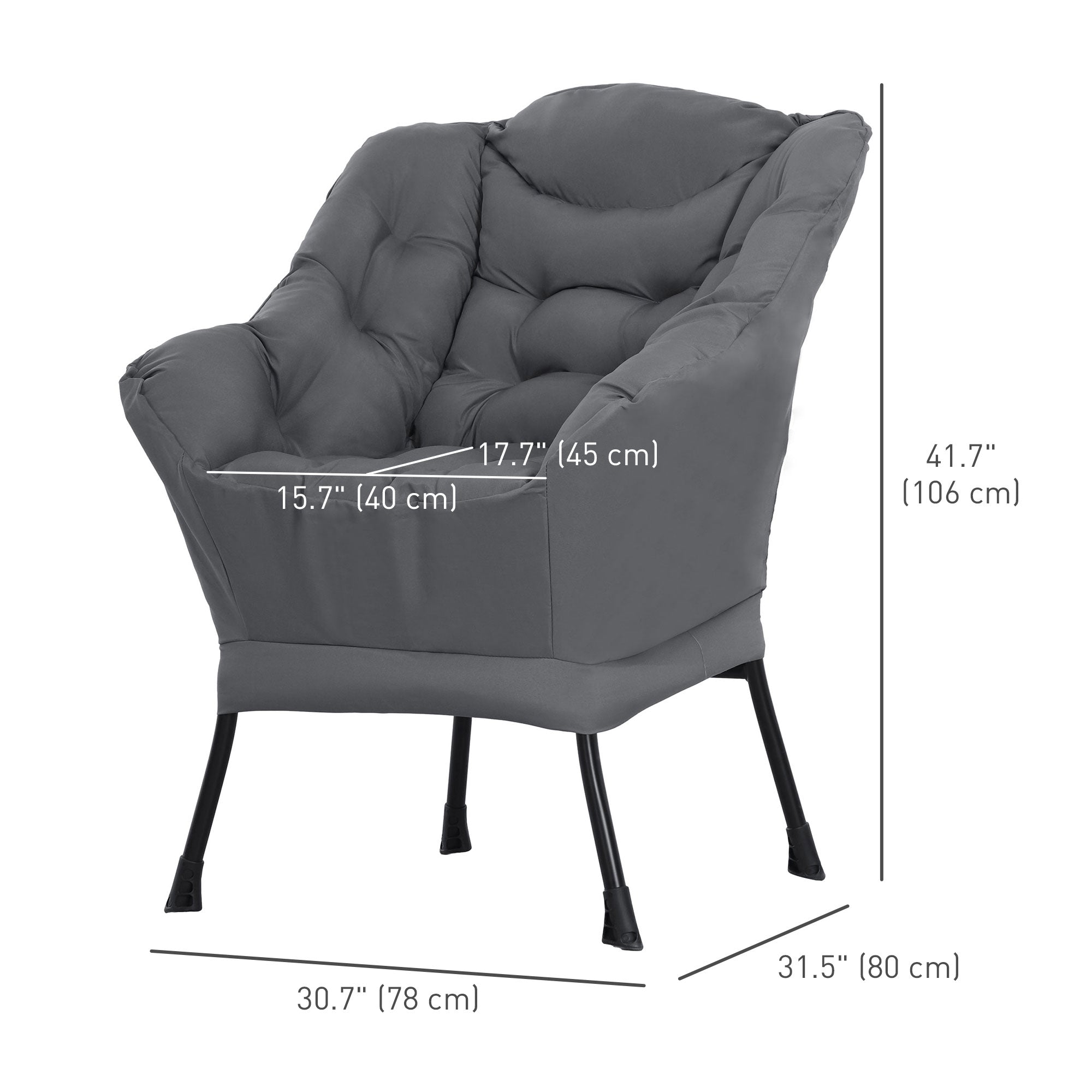 Modern Accent Chair, Armchair with Side Pockets and Solid Steel Legs, Comfy Reading Chair for Living Room, Bedroom, Grey Accent Chairs at Gallery Canada