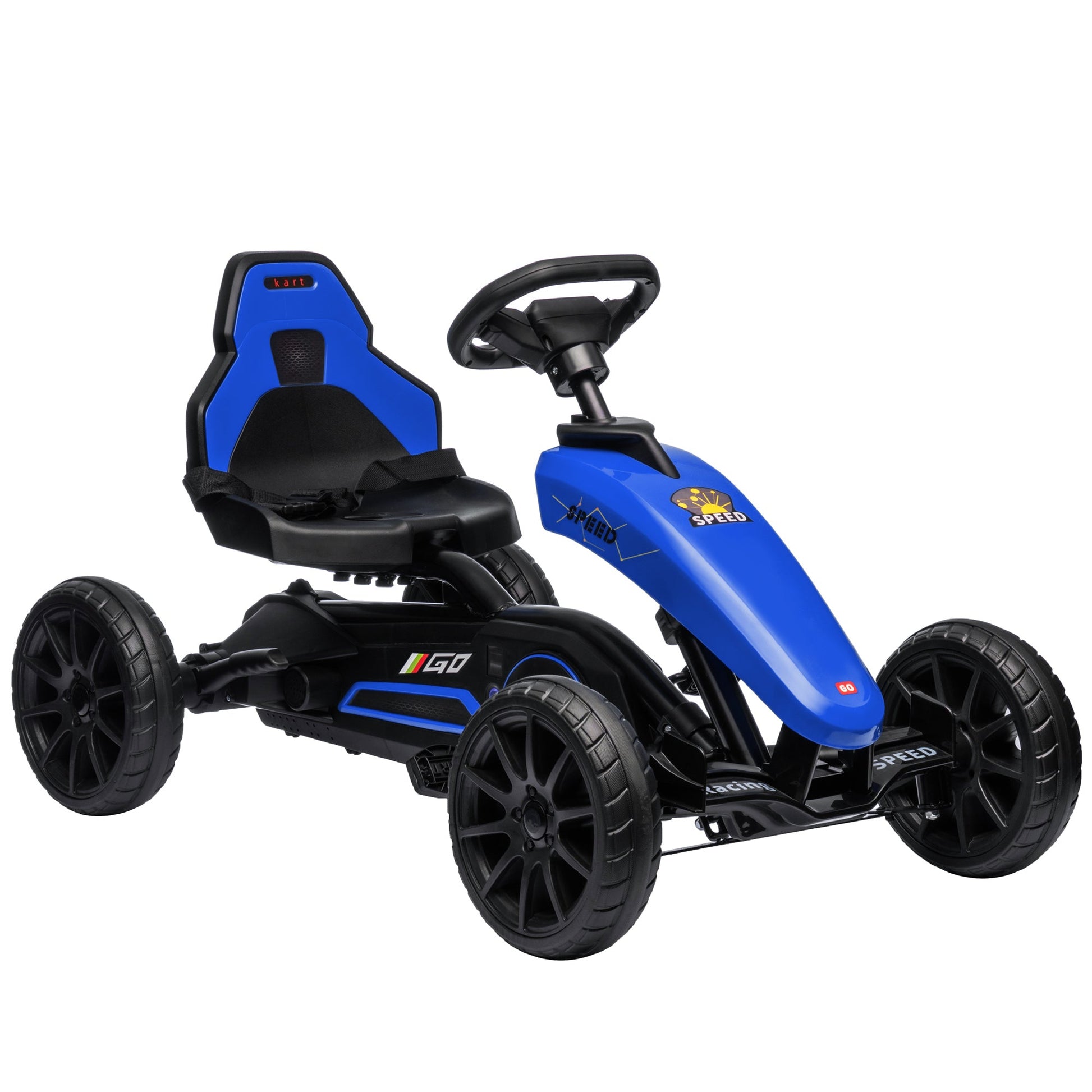 Pedal Go Kart for Kids, Pedal Car with Swing Axle, Adjustable Bucket, Handbrake, 4 EVA Wheels Powered Ride, Indoor Foot Racer, for 3-8 Years Old, Blue Pedal Go Karts for Kids Multi Colour  at Gallery Canada