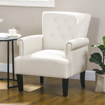 Armchair, Fabric Accent Chair, Modern Living Room Chair with Wood Legs and Rolled Arms for Bedroom, Cream White Accent Chairs   at Gallery Canada