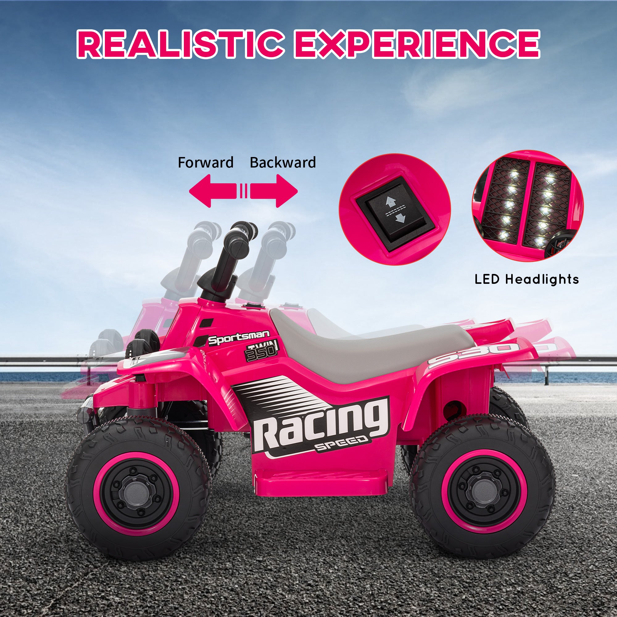 6V Kids ATV Quad, 4 Wheeler Battery Powered Electric Ride on Car w/ Lights, Forward Backward, for 3-6 Years, Pink Electric Toy Cars   at Gallery Canada