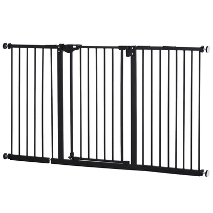 30 Inch Tall Pet Gate with Door Dog Gate and Barrier Indoor for Stairs Includes 7", 8", 12" Extensions Kit, Pressure-Mounted Safety Gate, Black - Gallery Canada