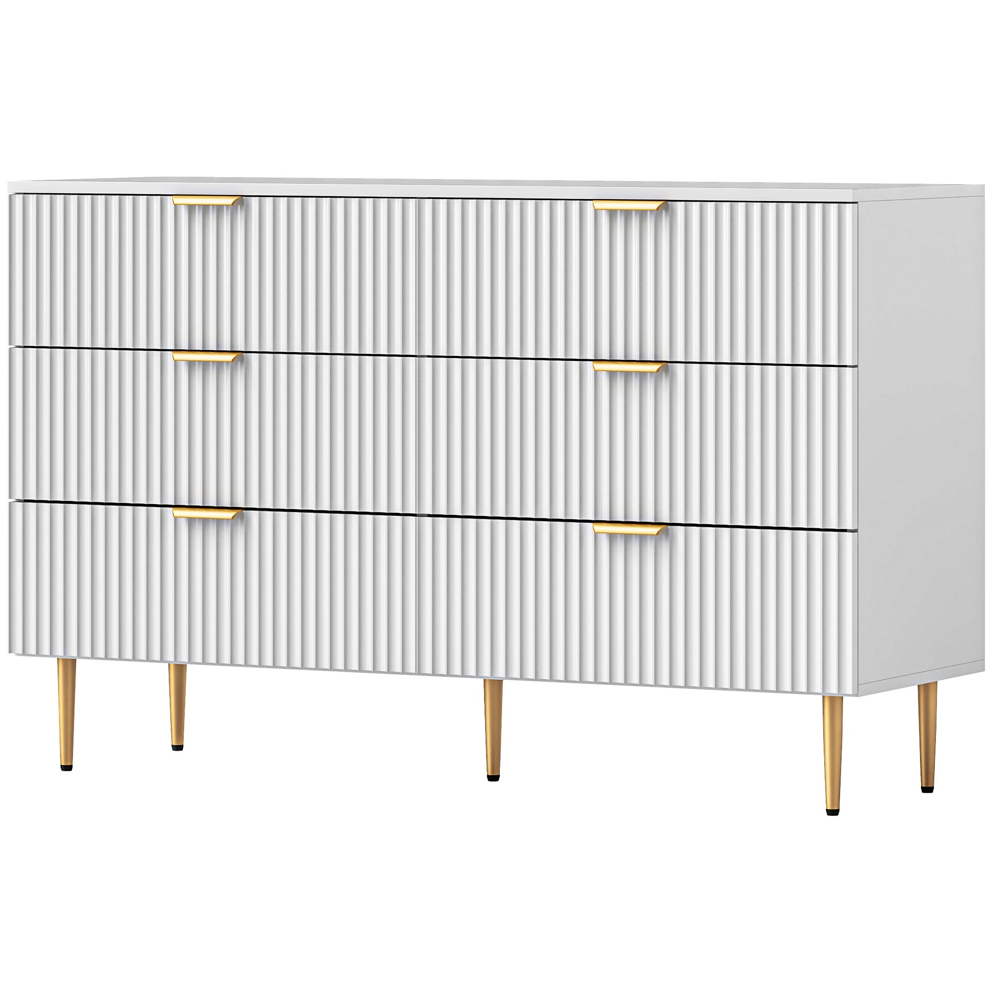 Modern Chest of Drawers 6 Drawer Dresser for Bedroom with Gold Legs and Handles, White Storage Cabinets at Gallery Canada