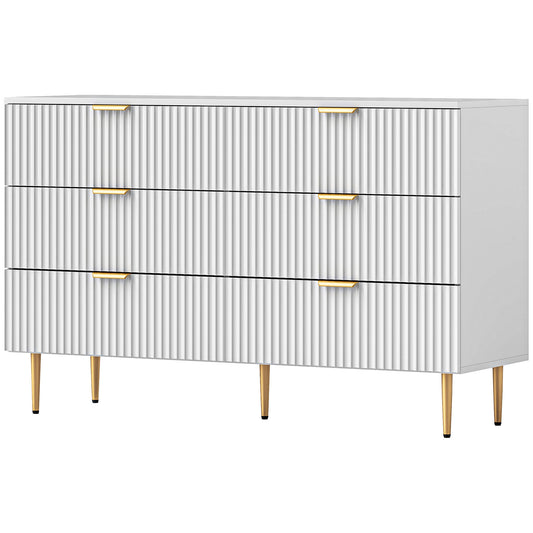 Modern Chest of Drawers 6 Drawer Dresser for Bedroom with Gold Legs and Handles, White Storage Cabinets at Gallery Canada