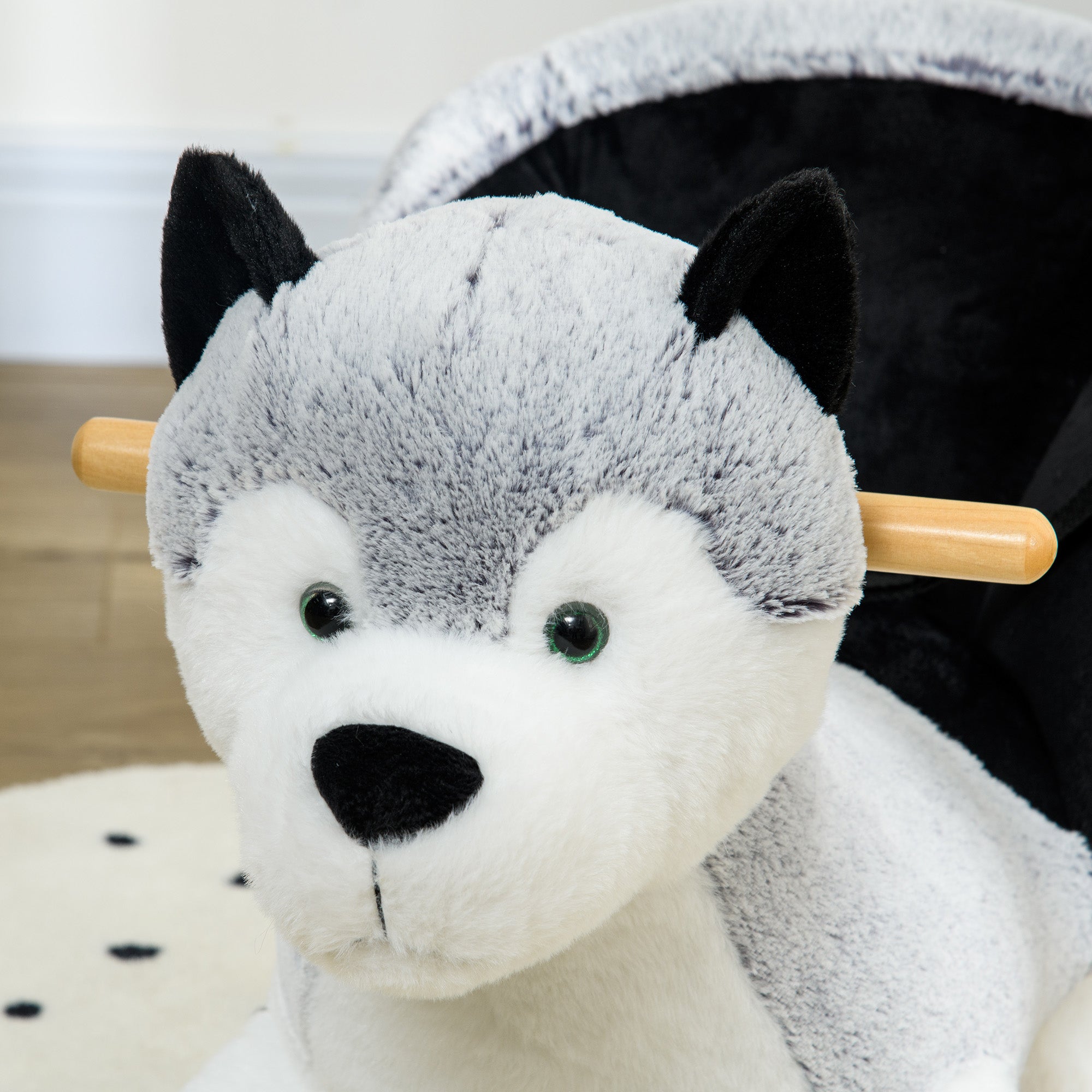 Kids Rocking Horse, Baby Rocker Chair Husky-Shaped Plush Ride on Toy with Realistic Sounds, Wooden Base, Seat Belt, for Children 18-36 Months, Grey Rocking Horses at Gallery Canada