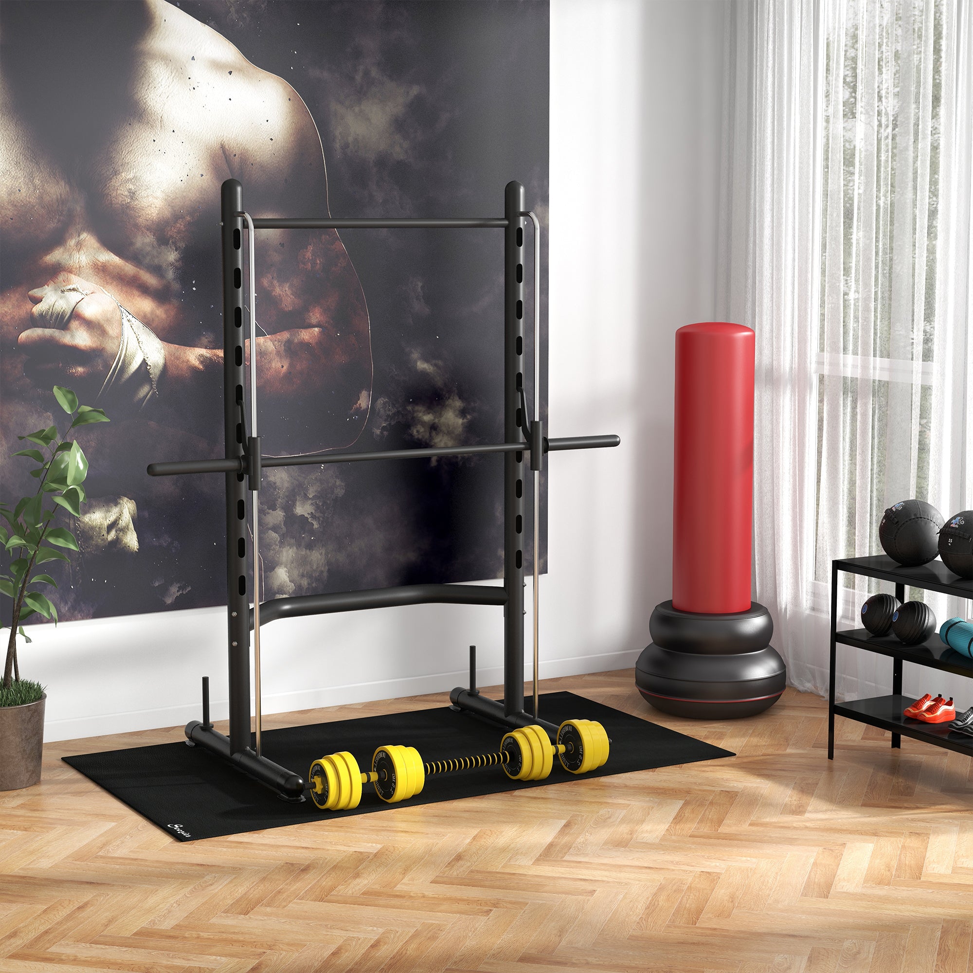 Adjustable Squat Rack with Pull Up Bar and Barbell Bar, Multi-Function Weight Lifting Half Rack for Home Gym Strength Training Power Towers at Gallery Canada