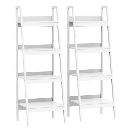 Set of 2, 4 Tier Ladder Shelf Bookcase, Multi-Use Display Rack, Storage Shelving Unit Display Stand, Flower Plant Stand, Home Office Furniture, White