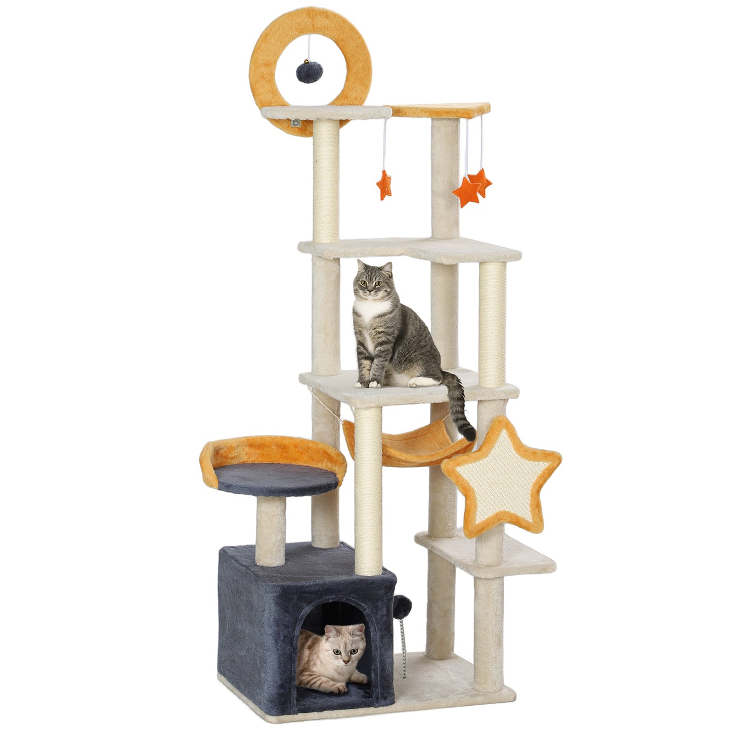 Star and Moon Themed Cat Tree with Cat Scratching Posts, Cat Condo, Bed, Scratching Board, Cat Toys, Beige Cat Towers   at Gallery Canada