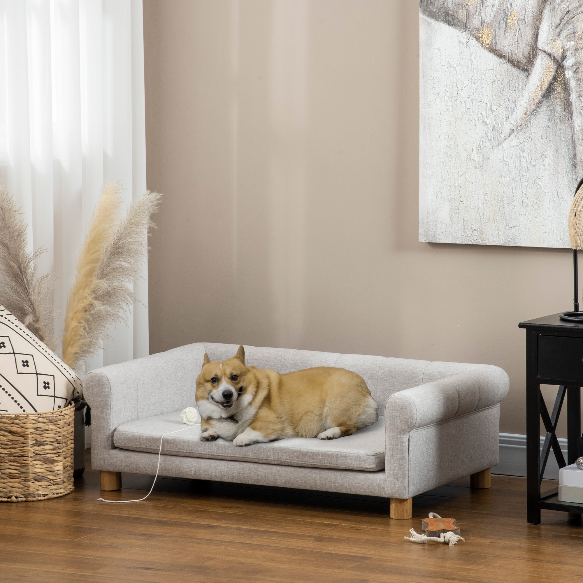 Modern Pet Sofa Cat or Medium Large Dog Bed W/ Removable Seat Cushion, Light Grey Dog Sofas at Gallery Canada
