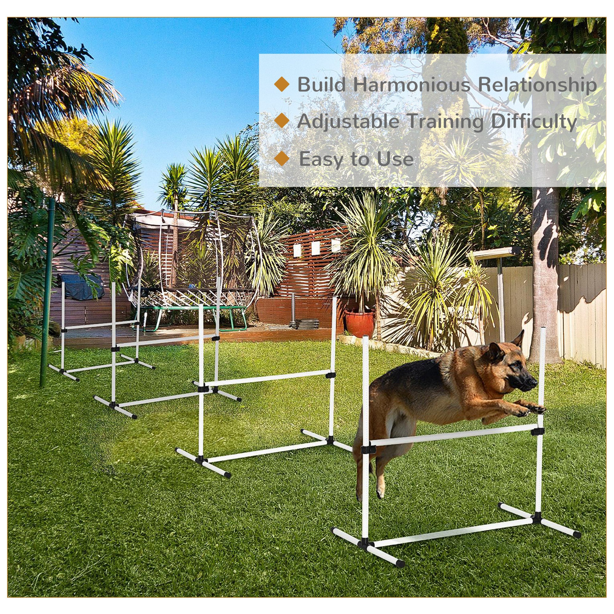 Set of 4 Dog Agility Training Equipment Adjustable Jump Bar Pet Exercise Kit with Carrying Bag (White) Dog Agility Training Equipment at Gallery Canada