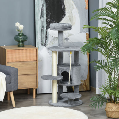 41" Cat Tree Tower Activity Center with Condo, Scratching Posts and Hanging Toys, Dark Grey Cat Towers   at Gallery Canada