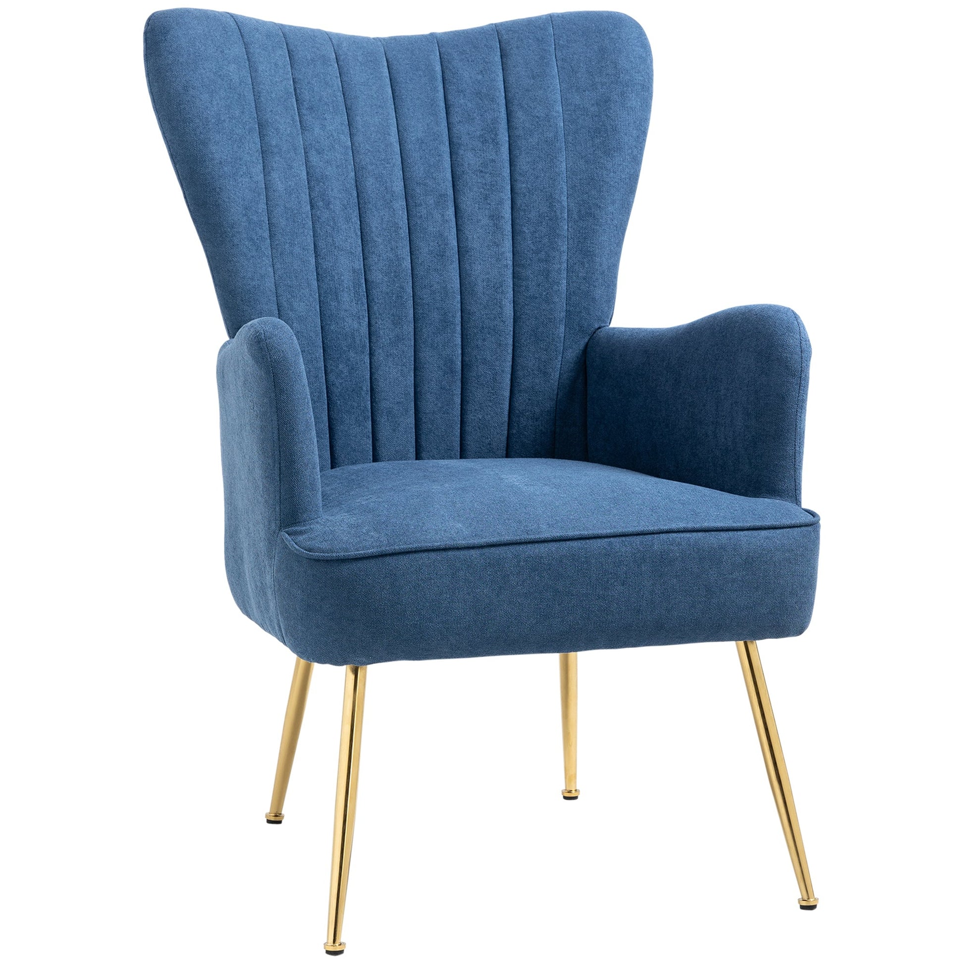 Velvet Accent Chairs, Modern Living Room Chair, Tall Back Leisures Chair with Steel Legs for Bedroom, Dinning Room, Waiting Room, Blue Accent Chairs Blue  at Gallery Canada