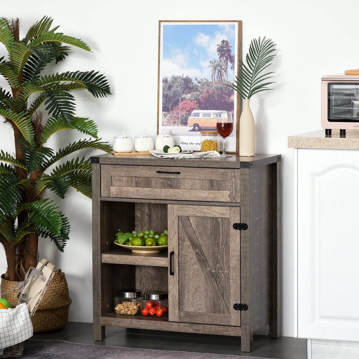 Rustic Barn Door Storage Cabinet Modern Farmhouse Buffet Sideboard for Kitchen &; Dining Room Dark Oak Bar Cabinets   at Gallery Canada