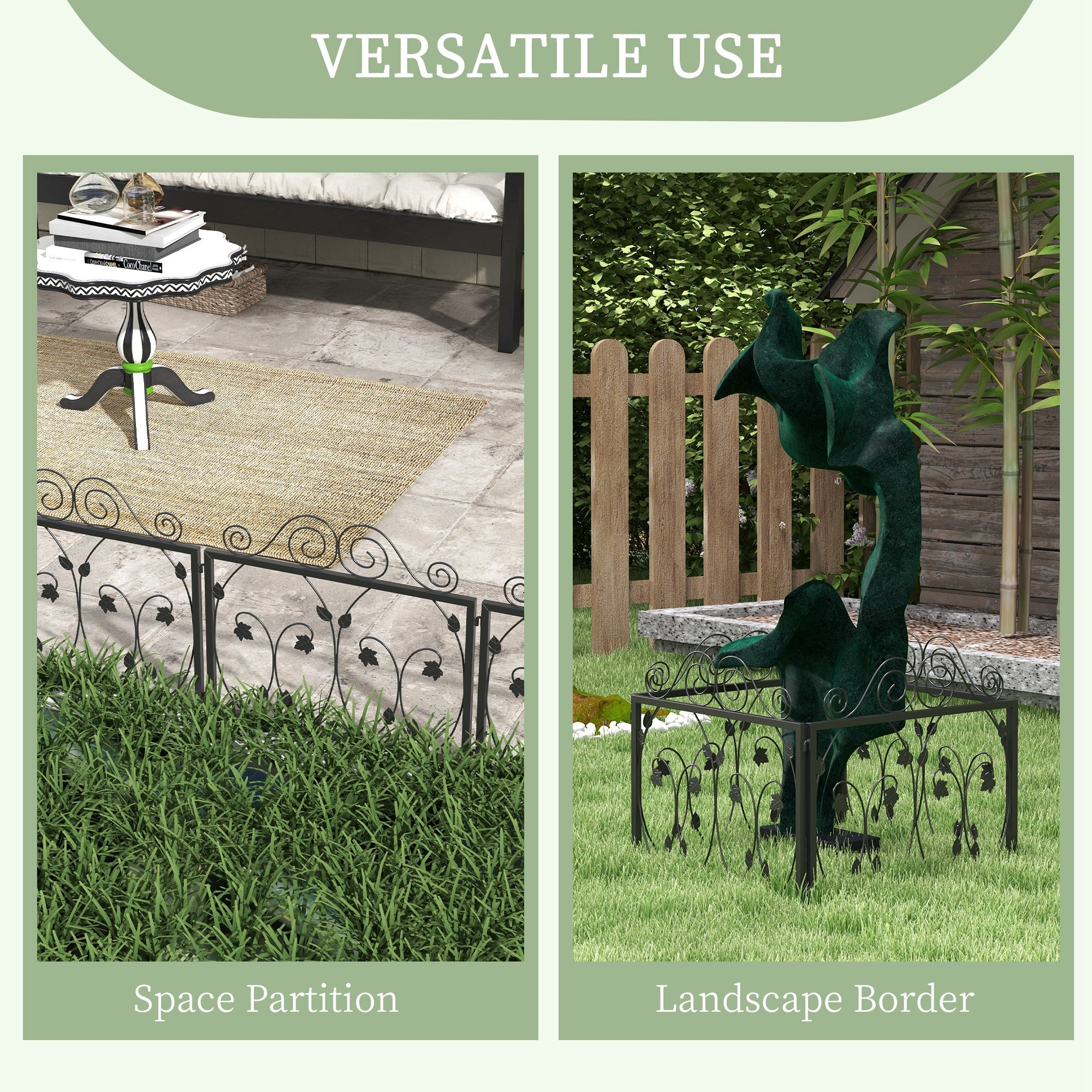 4 Pack Garden Fence, Metal Wire Fencing Border, Scroll Flower Edging Animal Barrier for Landscape, Backyard, Black Garden Fences at Gallery Canada
