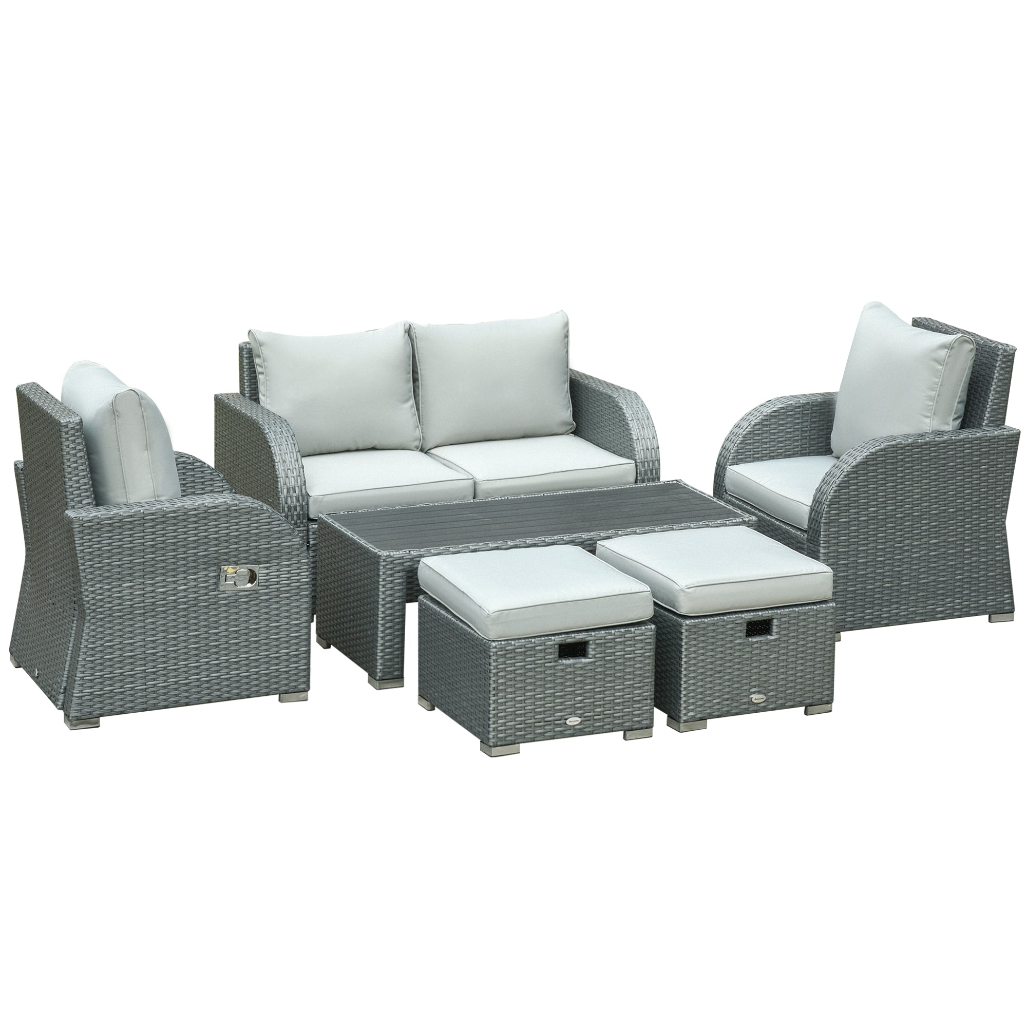 6 PCS Outdoor Rattan Wicker Sofa Set Patio All Weather Furniture w/ Tea Table &; Cushion for Backyard Garden Grey Patio Furniture Sets Grey at Gallery Canada