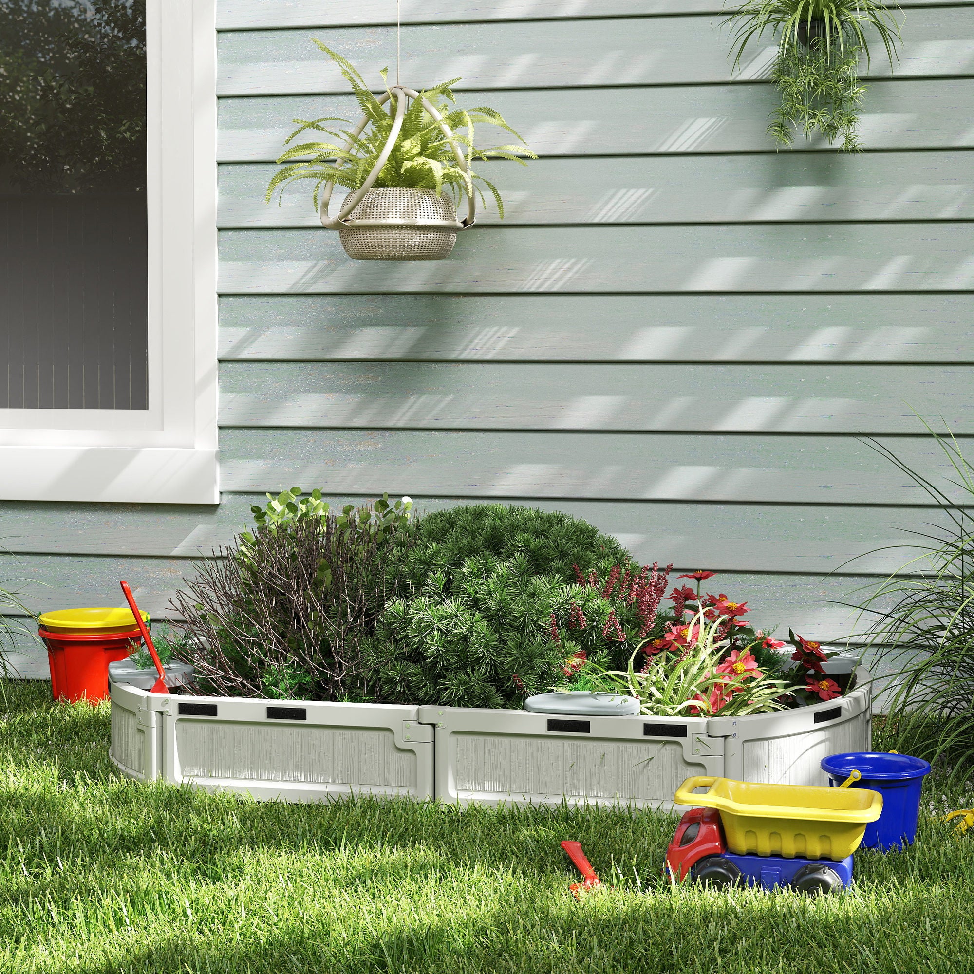 Kids Sandbox with Cover, Seat, Sandbox Outdoor for Backyard, Cream White Sandboxes & Accessories at Gallery Canada