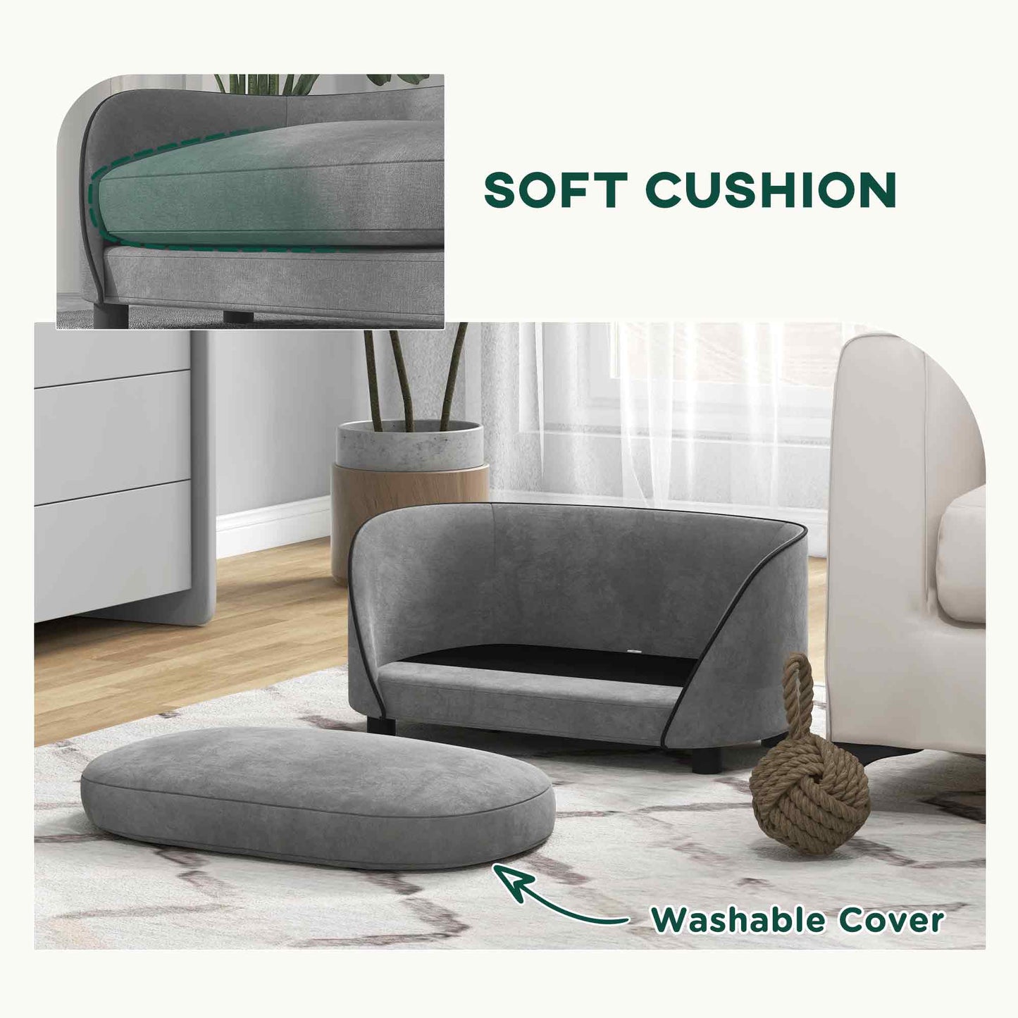 Pet Sofa Dog Couch for Small to Medium Sized Dogs with Soft Cushion, Removable Washable Cover, Velvet Touch, Grey Dog Sofas   at Gallery Canada