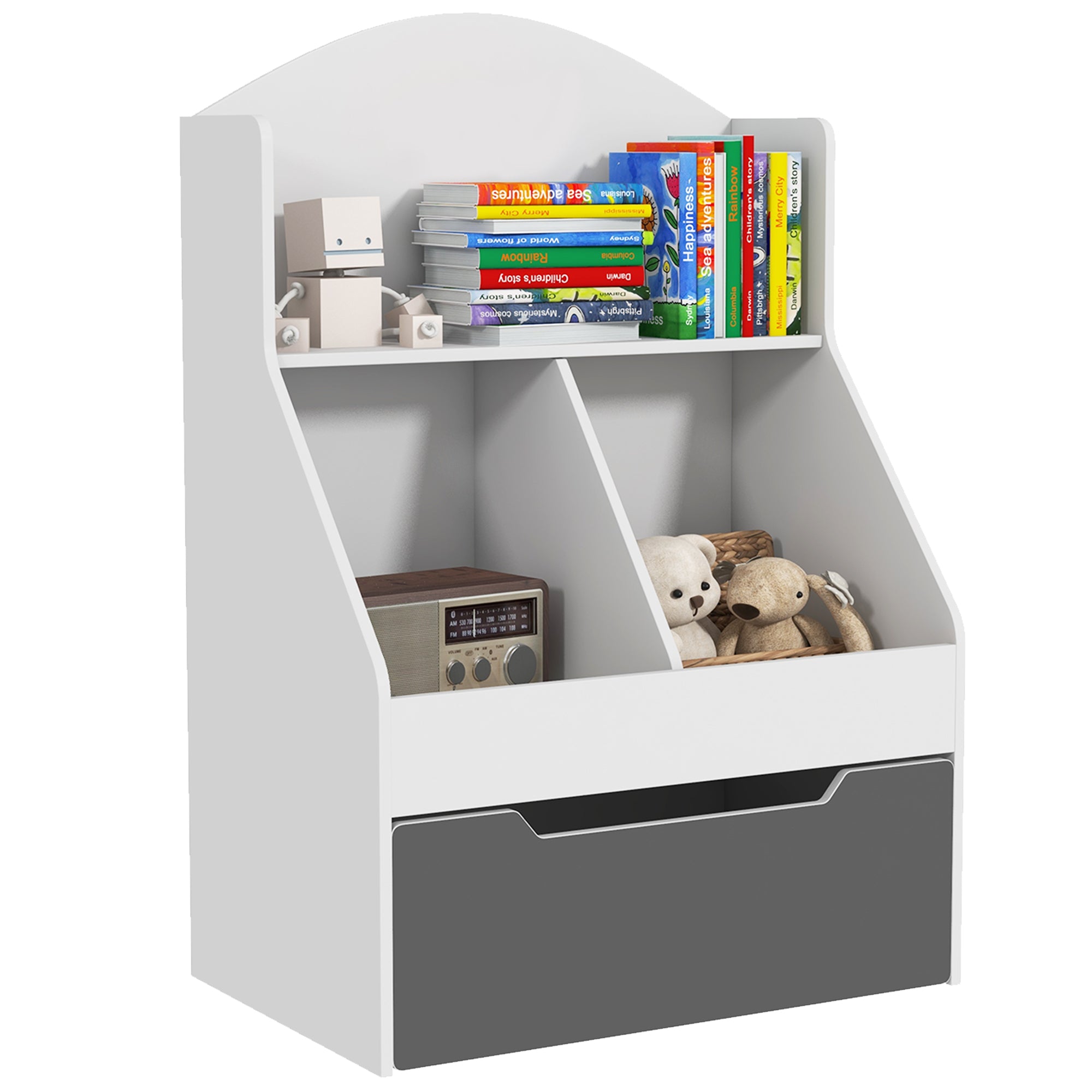 3 Tier Kids Bookcase with Drawer, 2 Storage Compartment, for Nursery, Playroom, Bedroom, Classroom, White Baby & Kids Storage   at Gallery Canada