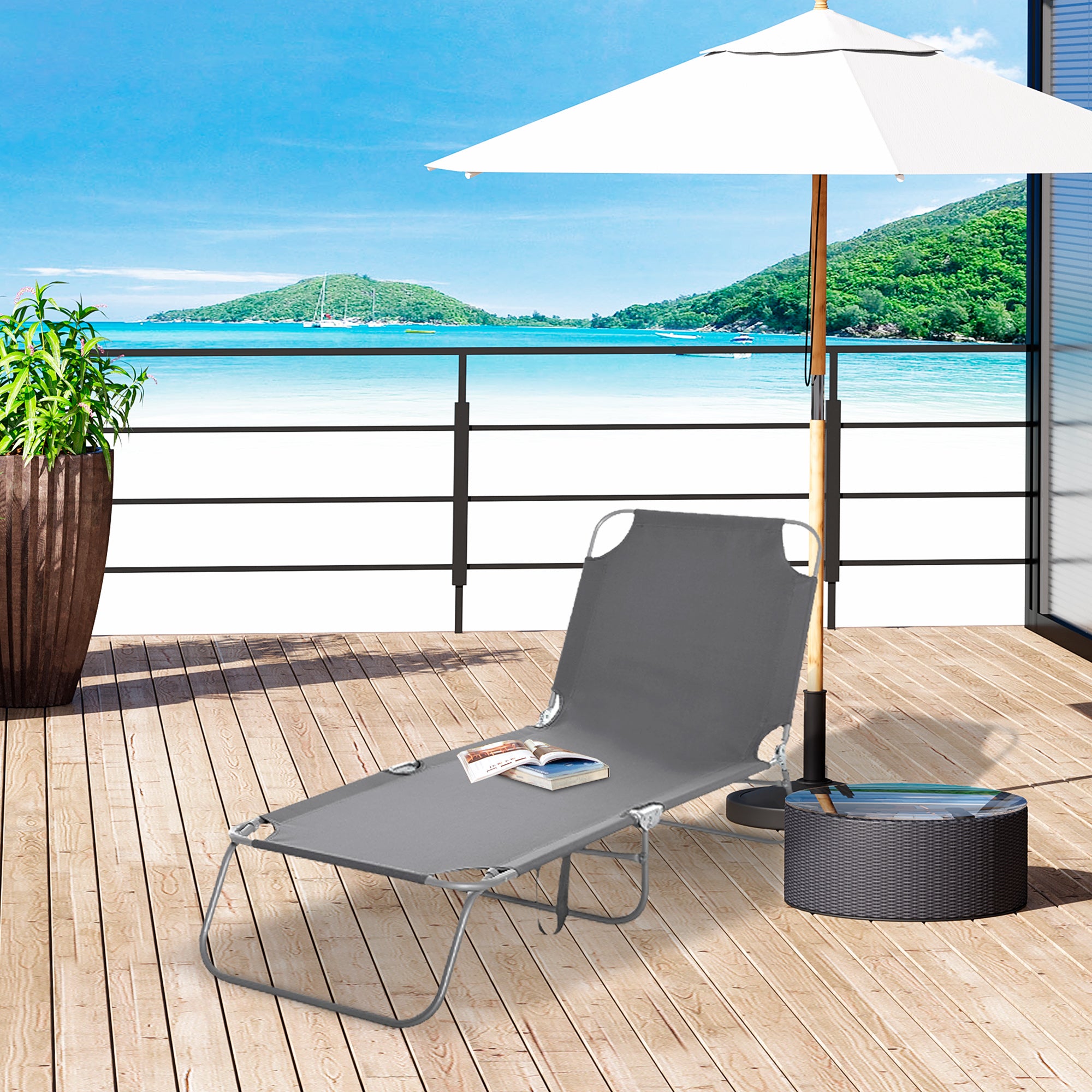 Folding Outdoor Lounge Chair, Portable Reclining Beach Lounger with Breathable Mesh Fabric, Sun Lounge Bed Camping Cot for Patio, Garden, Poolside, Grey Lounger Chairs at Gallery Canada