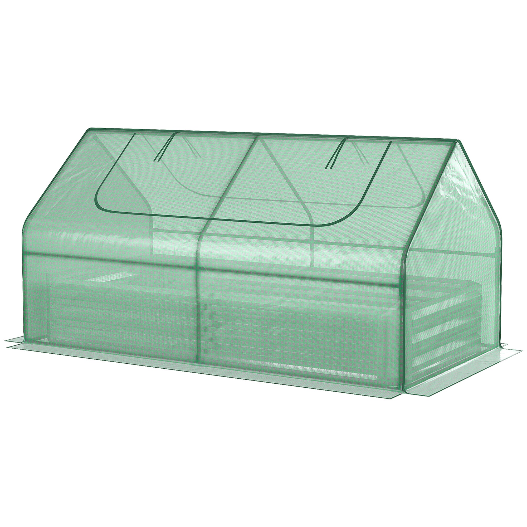 Greenhouse with Raised Garden Bed, Steel Outdoor Planter Box with Plastic Cover, Roll Up Window, Dual Use for Flowers, Vegetables and Herbs, 73