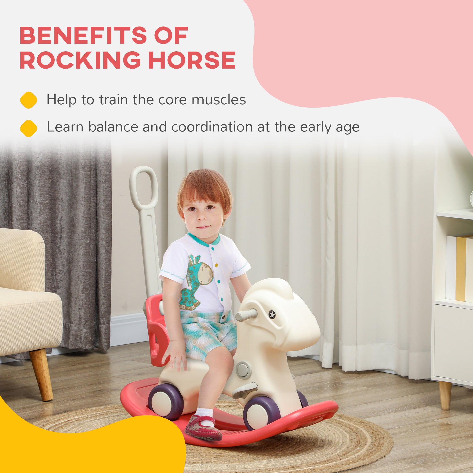 4 in 1 Kids Rocking Horse w/ Detachable Balance Board &; Push Handel, Red Rocking Horses at Gallery Canada