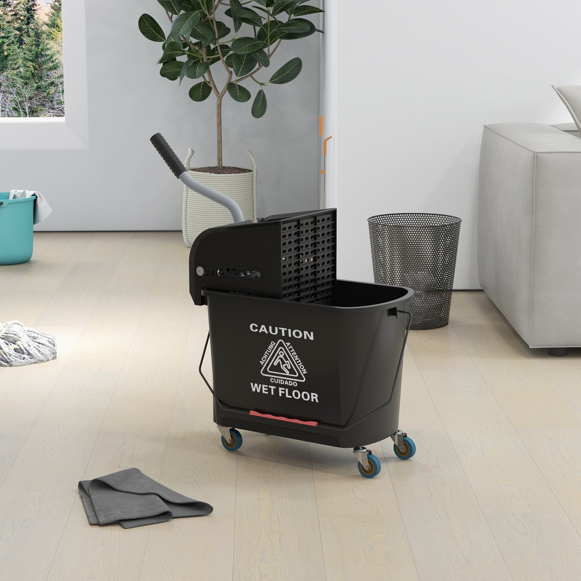 Mop Bucket with Wringer, Mop Bucket on Wheels for Floor Cleaning, 5 Gallon, Separate Dirty and Clean Water, Black Household Supplies at Gallery Canada