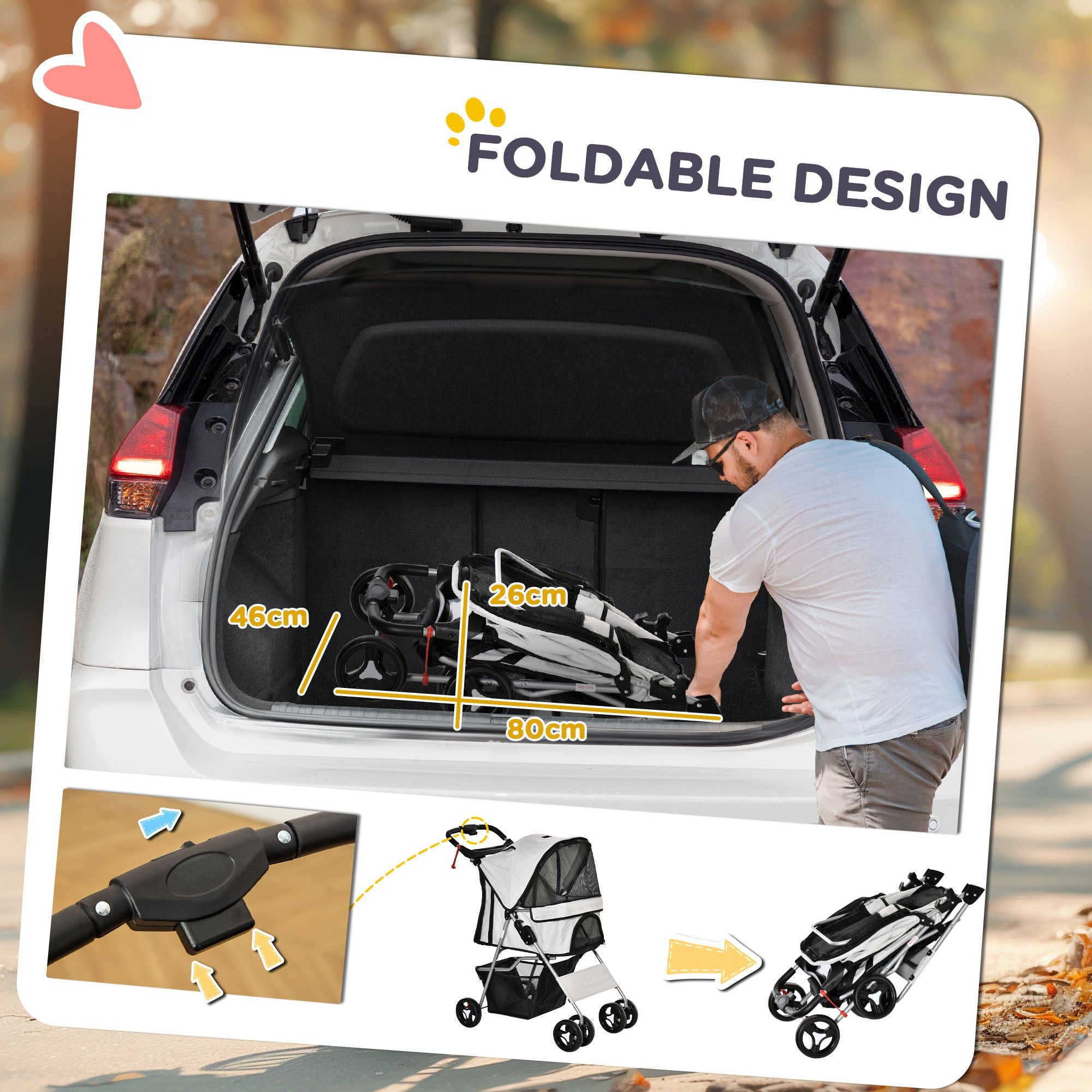 Dog Stroller, Foldable Pet Stroller for XS and Small Dogs and Cats, 4 Wheels Travel Carrier with Cup Holder, Storage Basket, 360° Wwiveling Front Wheels, Grey Dog Bike Trailers & Strollers at Gallery Canada