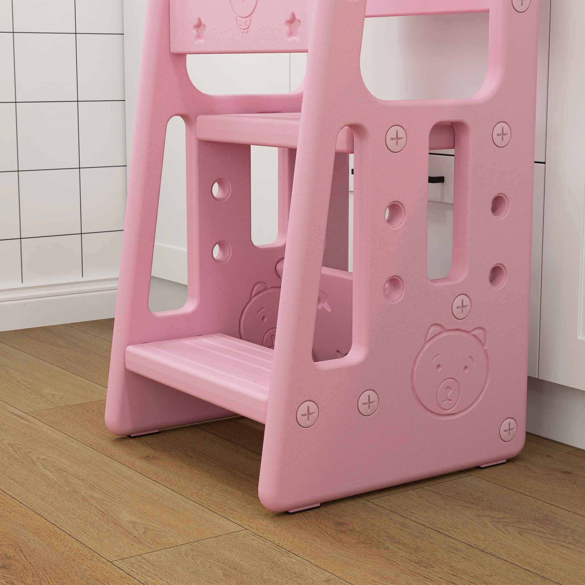 Toddler Kitchen Helper 2 Step Stool with Adjustable Height Platform and Safety Rail, Pink Toddler & Kids Step Stools at Gallery Canada