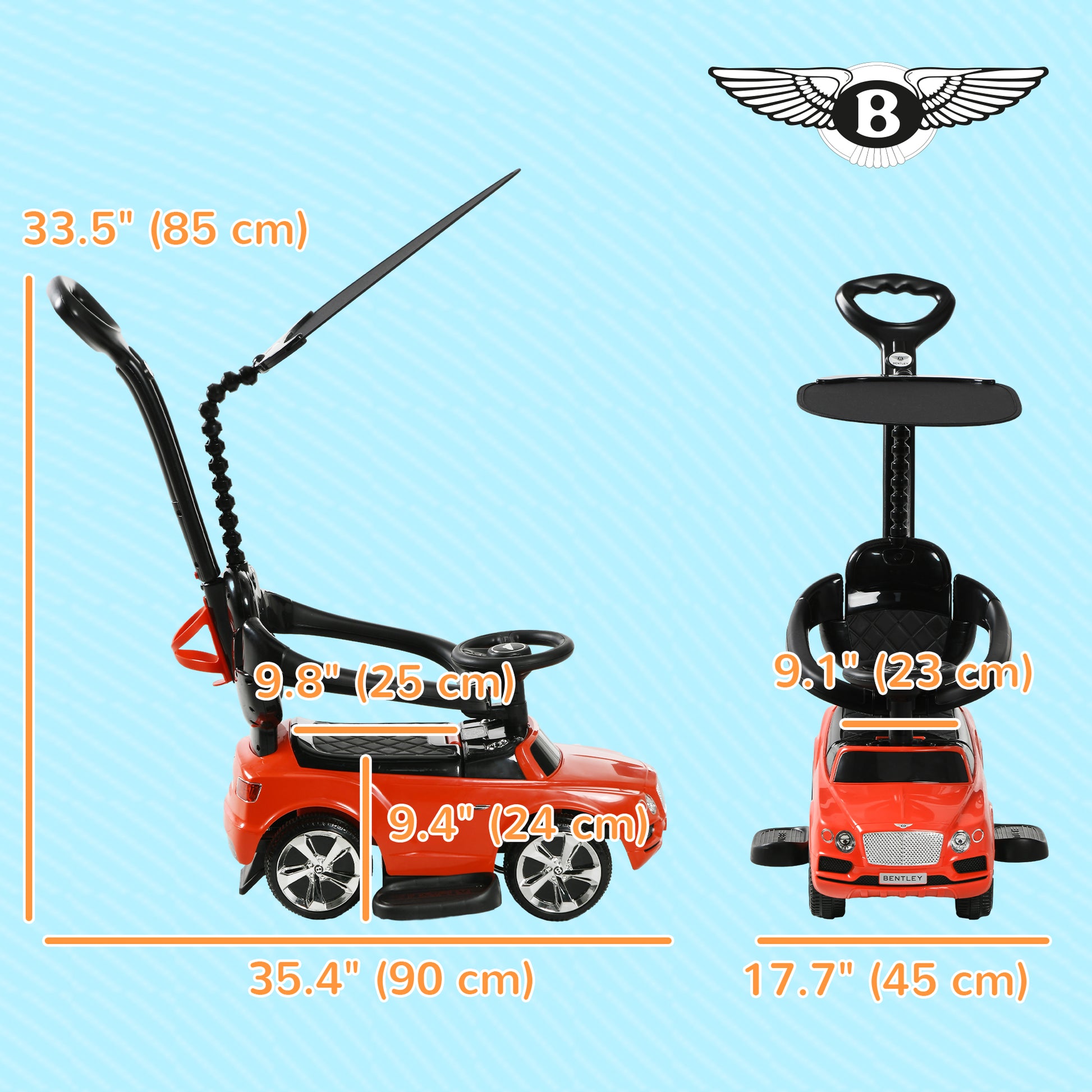 Bentley Bentayga Licensed Push Car, 3 in 1 Kids Ride on Car Foot to Floor w/ Music Horn, Red Push Cars for Toddlers   at Gallery Canada