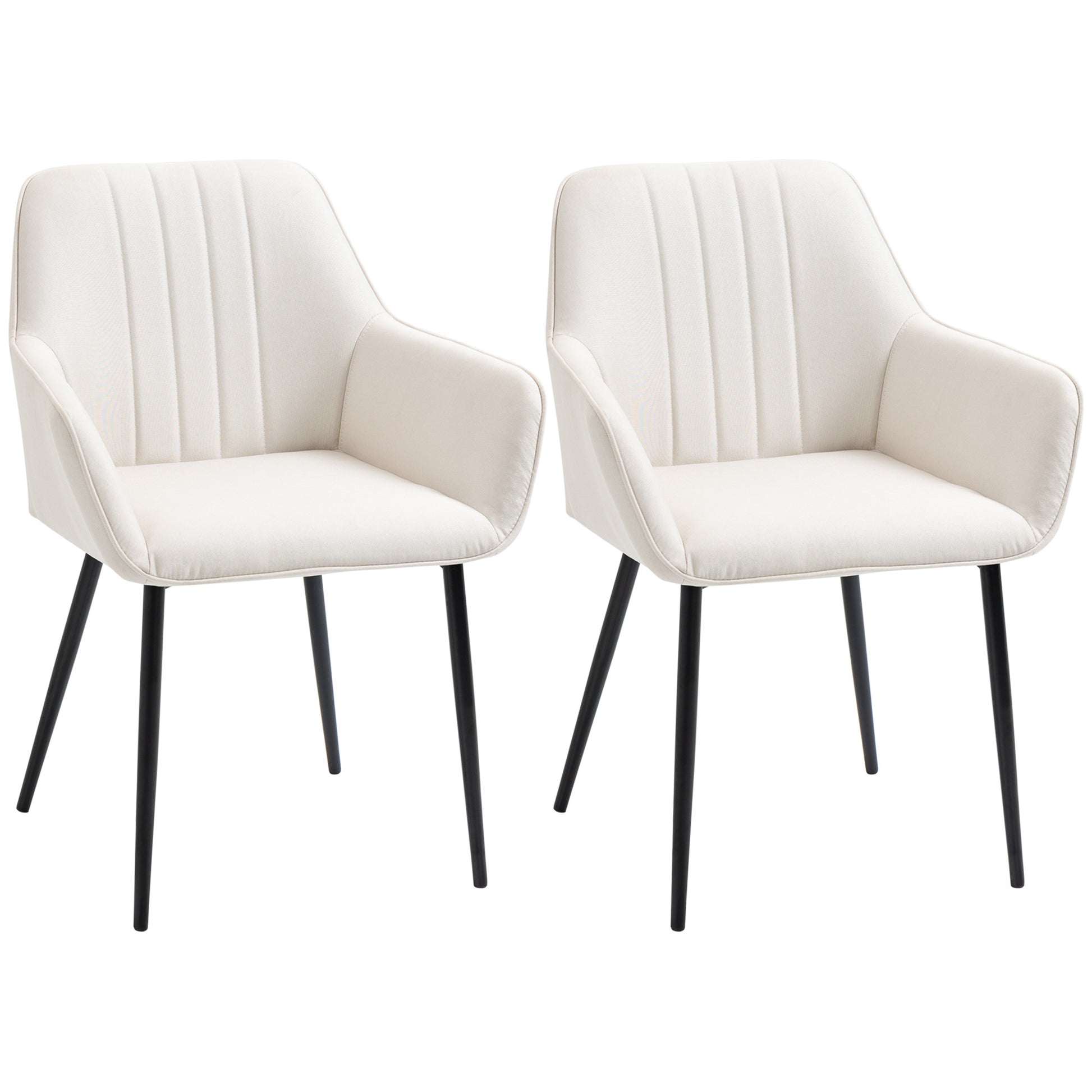 Dining Chairs Set of 2, Upholstered Linen Fabric Accent Chairs with Metal Legs, Beige Bar Stools   at Gallery Canada