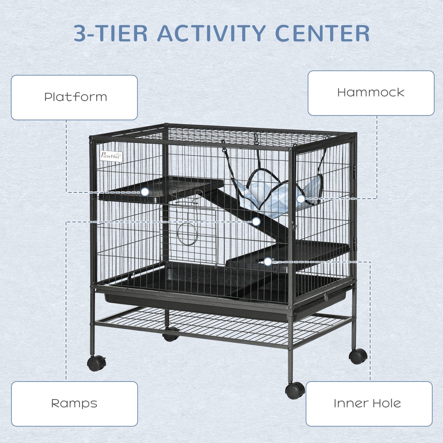 Small Animal Cage with Hammock, 3-Tier Ferret Cage Removable Tray - Gallery Canada