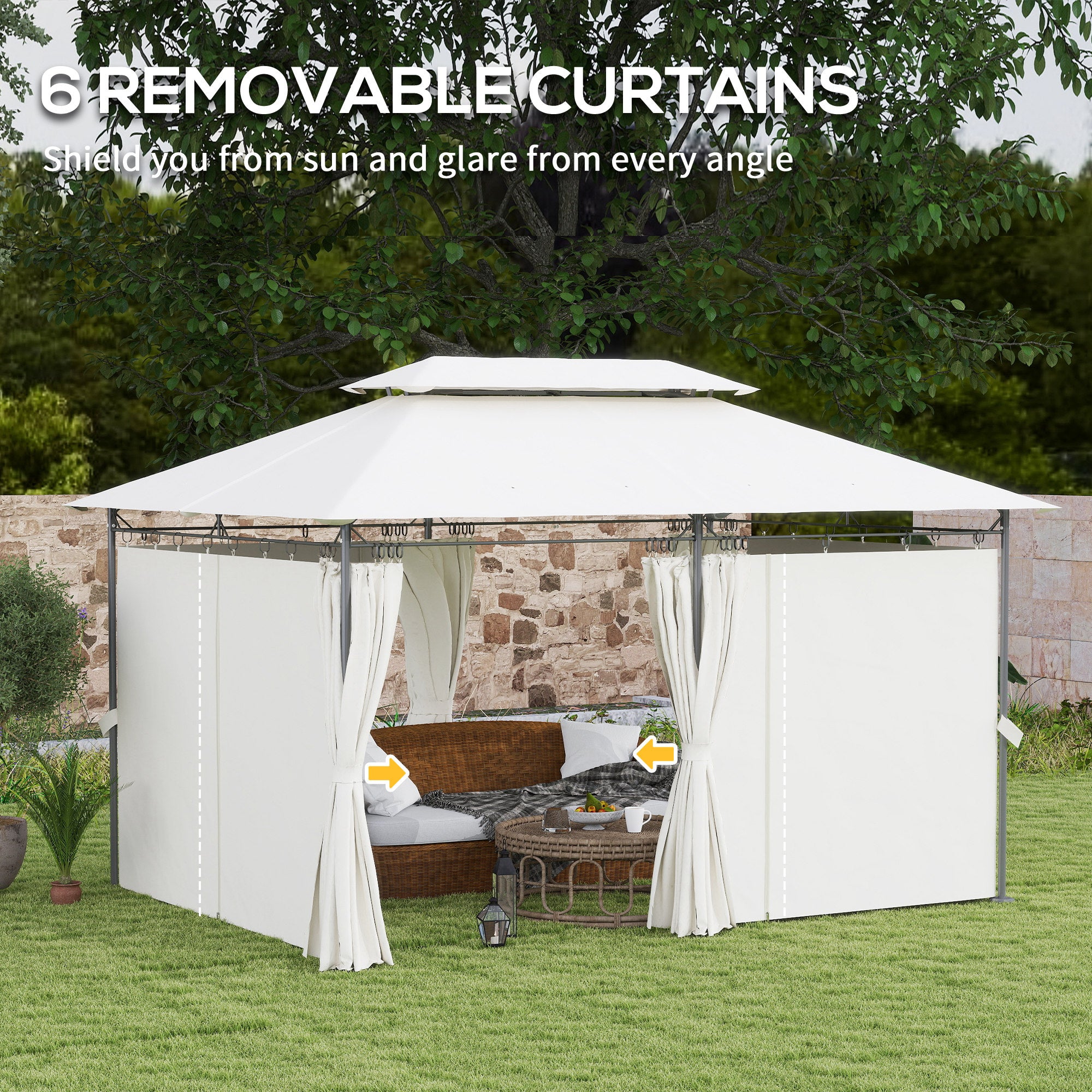 10' x 13' Double Roof Patio Gazebo, Outdoor Gazebo with Curtains, for Garden, Lawn, Backyard and Deck, Cream White Gazebos at Gallery Canada