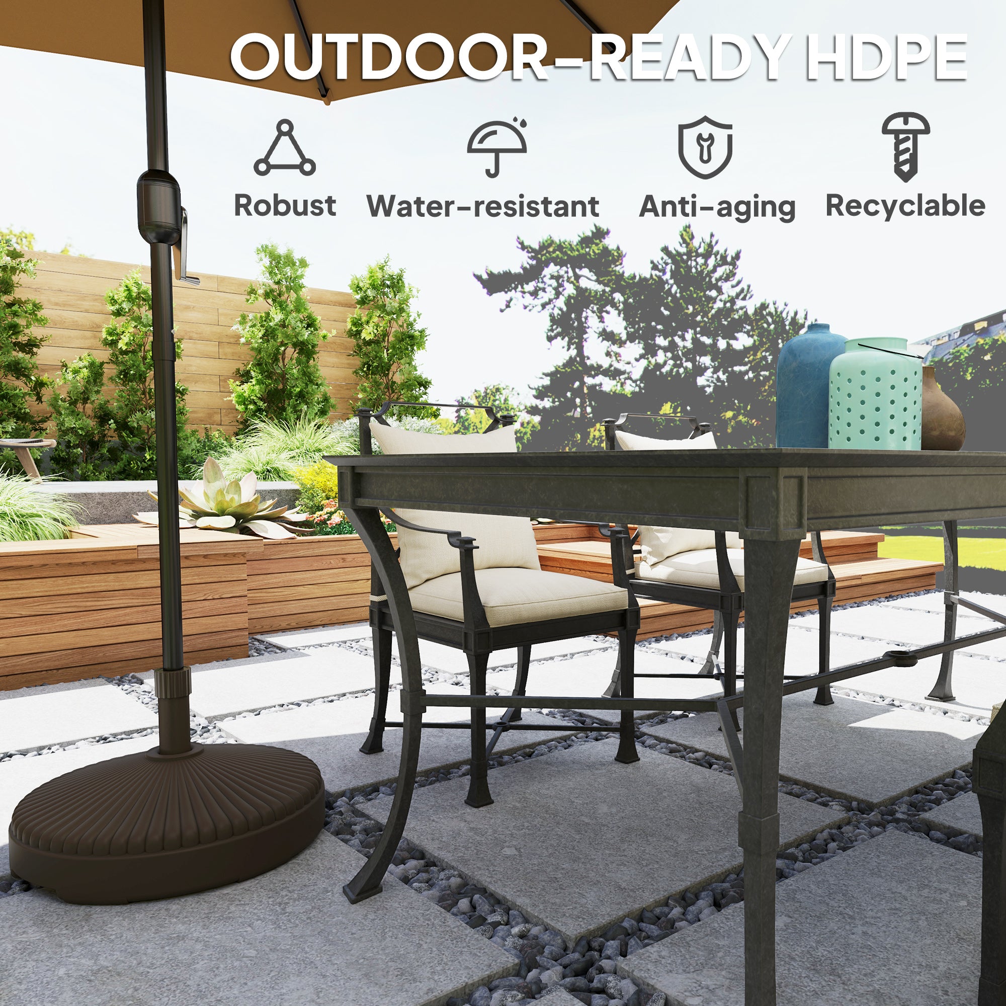 Round Patio Umbrella Base Parasol Holder Outdoor Umbrella Stand, Filled Up to 62lbs with Stand or 51lbs with Water for Garden, Poolside, Brown Umbrella Bases at Gallery Canada