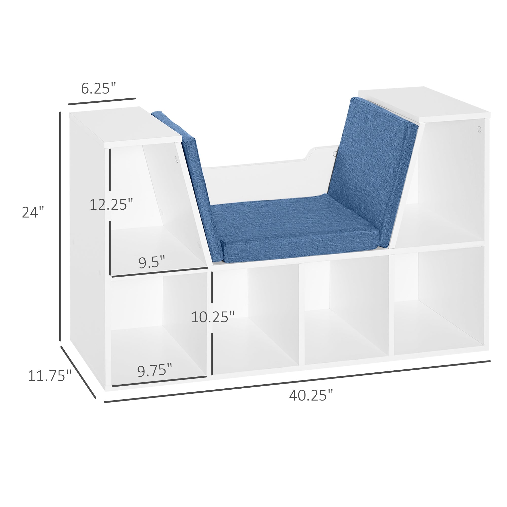 6-Cubby Kids Bookcase with Seat Cushion, Corner Bookcase with Reading Nook for Playroom, Home Office, Study, Blue White Bookshelves   at Gallery Canada