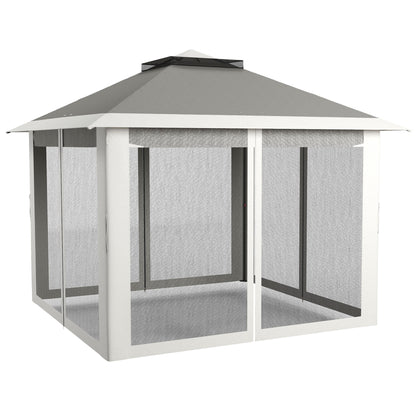 11' x 11' Pop Up Gazebo, Double Roof Foldable Height Adjustable Canopy Tent with Mesh Sidewalls, Carrying Bag, Dark Grey Pop Up Canopies at Gallery Canada