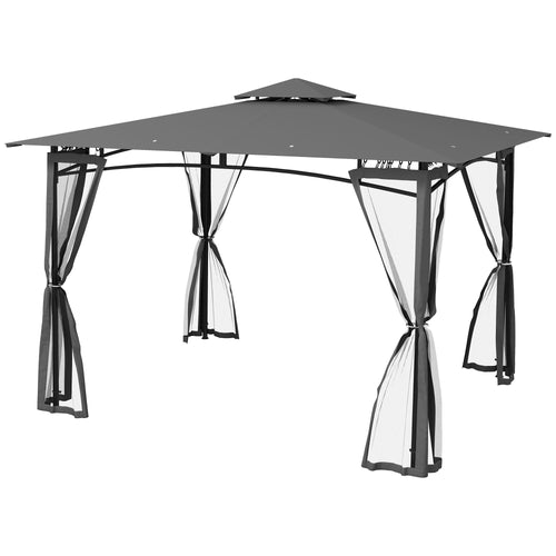 10' x 12' Outdoor Gazebo with Nettings, Patio Gazebo Canopy for Patio Garden Backyard Deck, Dark Grey