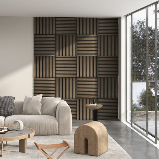 24"x24" Wood Panels for Wall, 4 Pack Acoustic Panels, Sound Absorbing Slat Wall For Interior Wall Decor, Home, Brown Home Accessories   at Gallery Canada