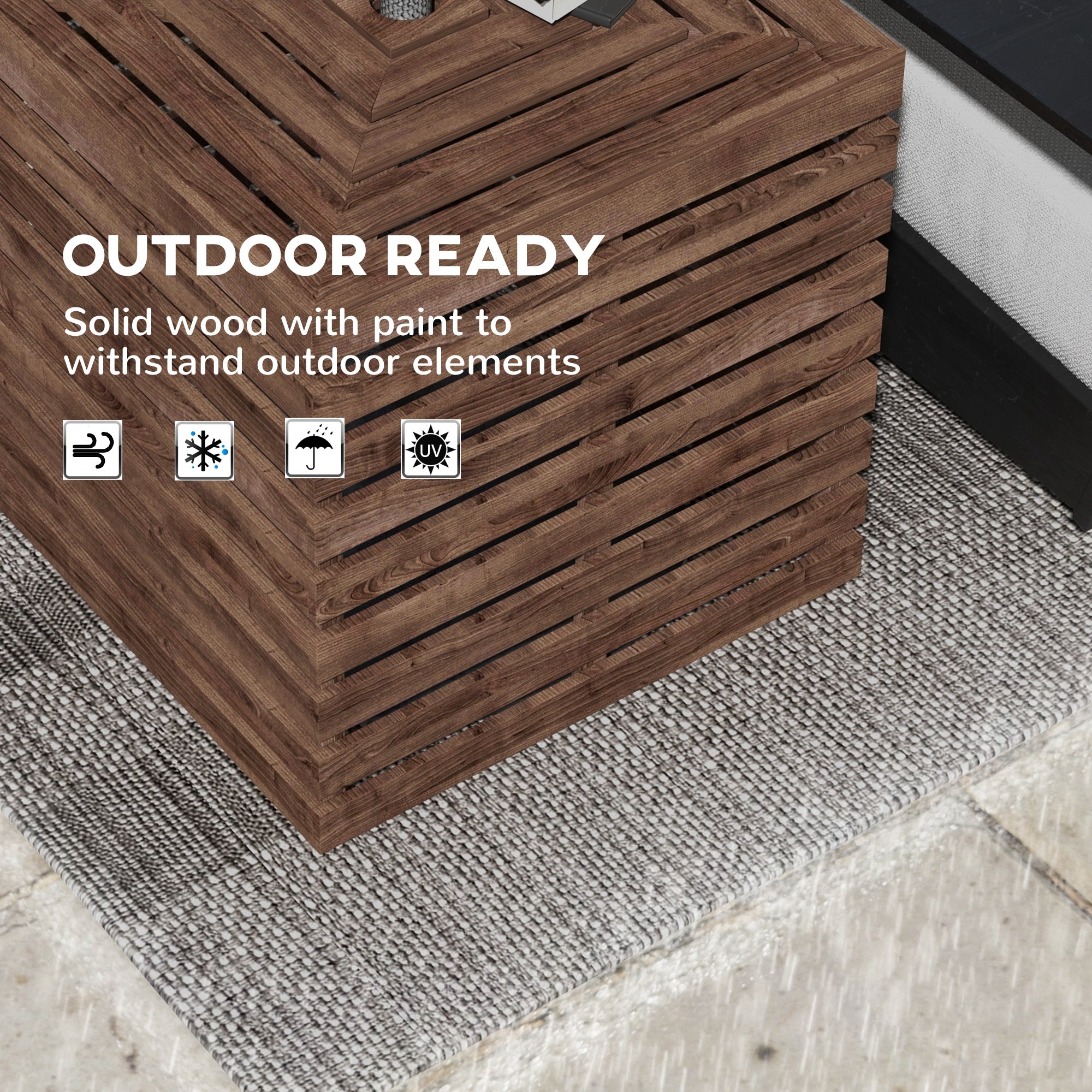 2-in-1 Outdoor Umbrella Base Storage Box Wooden Patio Side Table, Brown Patio Storage Boxes at Gallery Canada