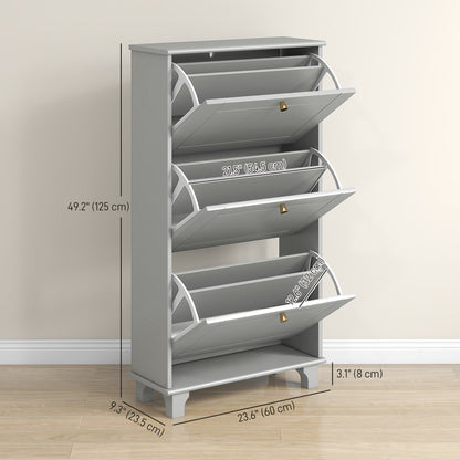 Narrow Shoe Storage with 3 Flip Drawers and Adjustable Shelves, Shoe Cabinet Organizer for 12 Pairs of Shoes, Grey