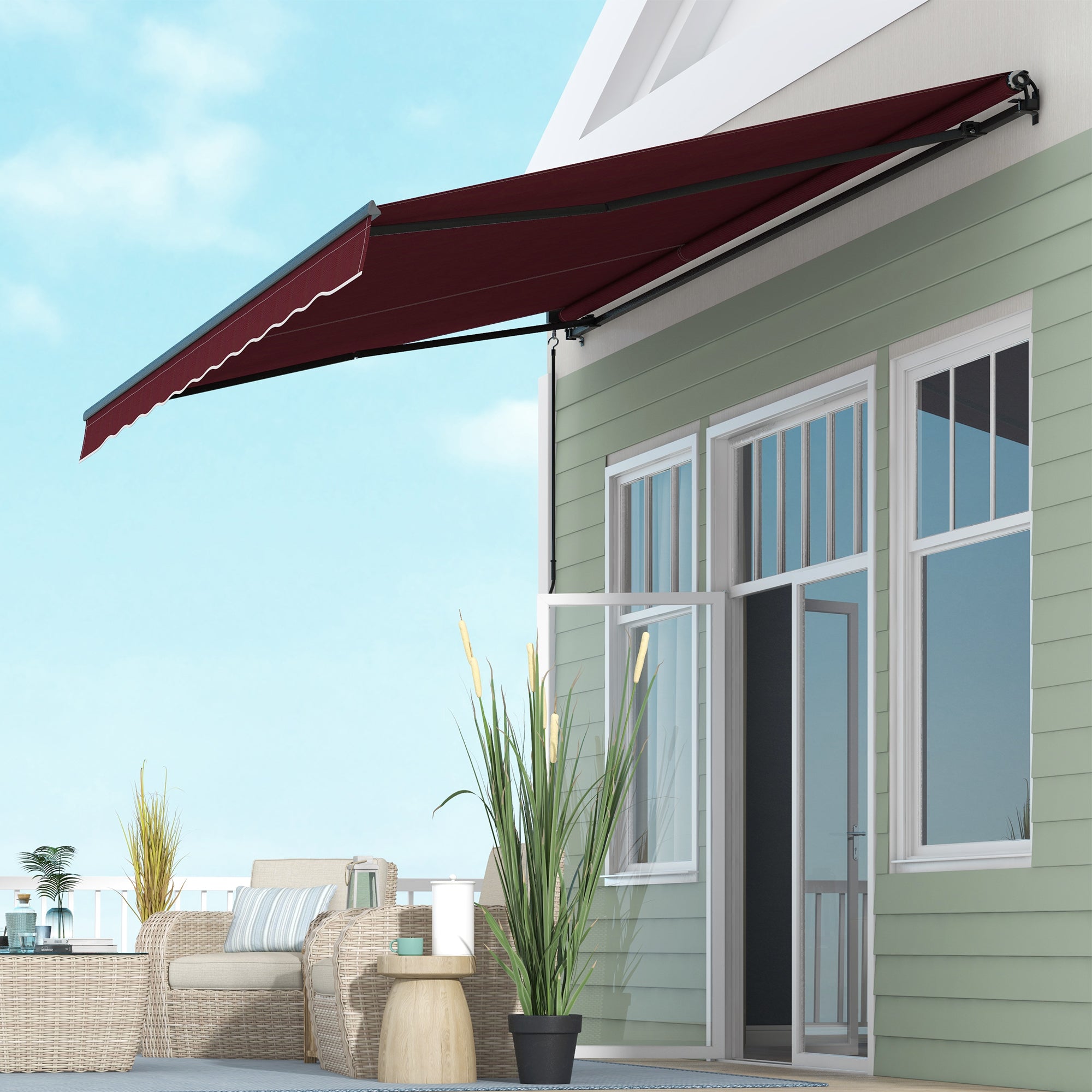 15' x 10' Retractable Awning, 280gsm UV Resistant Sunshade Shelter, for Deck, Balcony, Yard, Wine Red Window Awnings at Gallery Canada