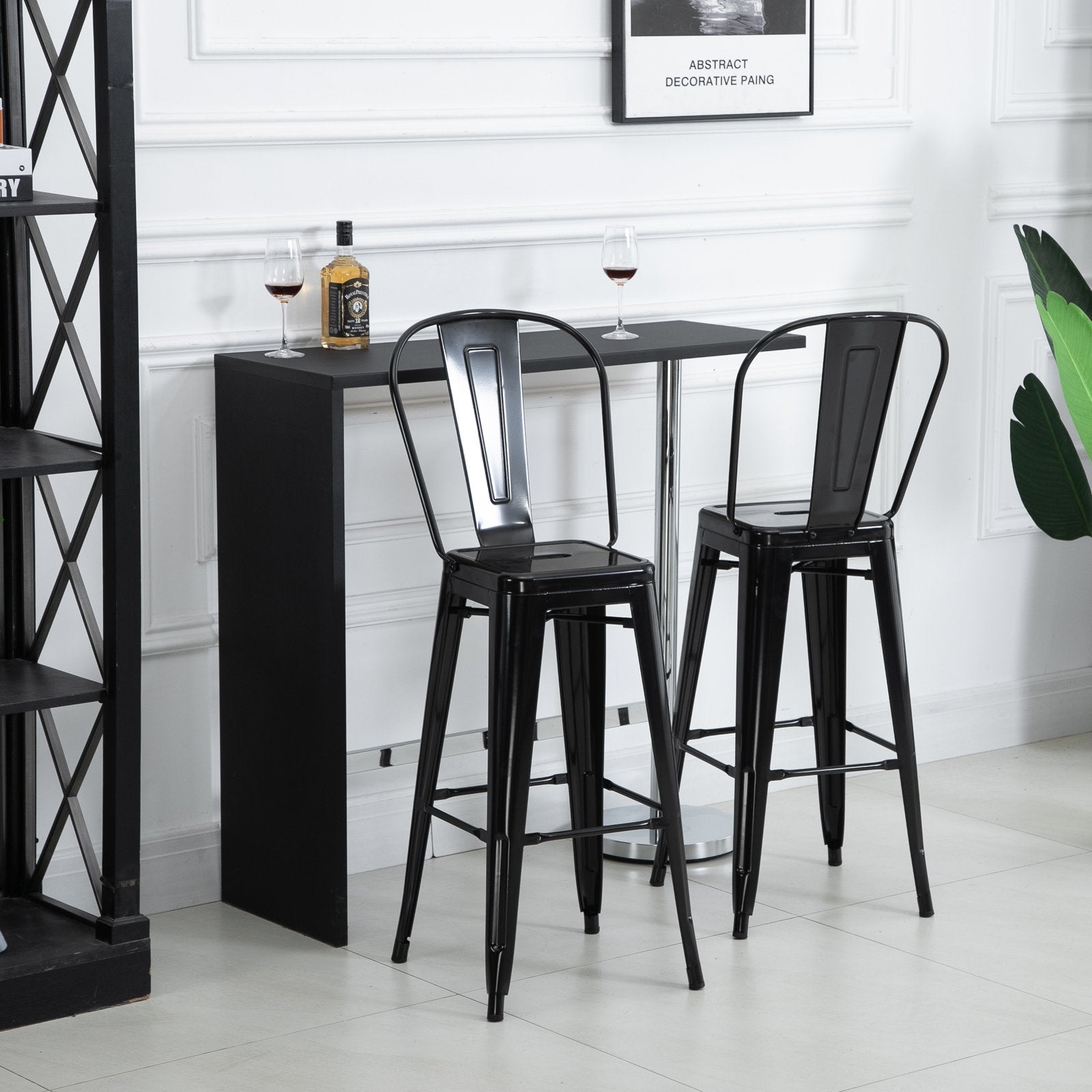 Set of 4 Bar Stools Kitchen Industrial Breakfast Bistro Cafe Metal Frame Black - Gallery Canada