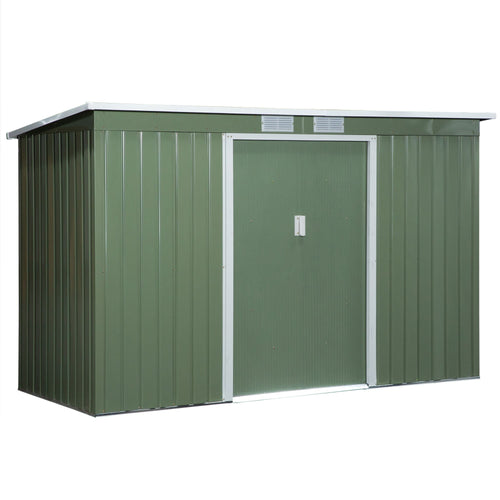 9' x 4' Garden Metal Storage Shed Outdoor Equipment Tool Box with Foundation Ventilation &; Doors, Light Green