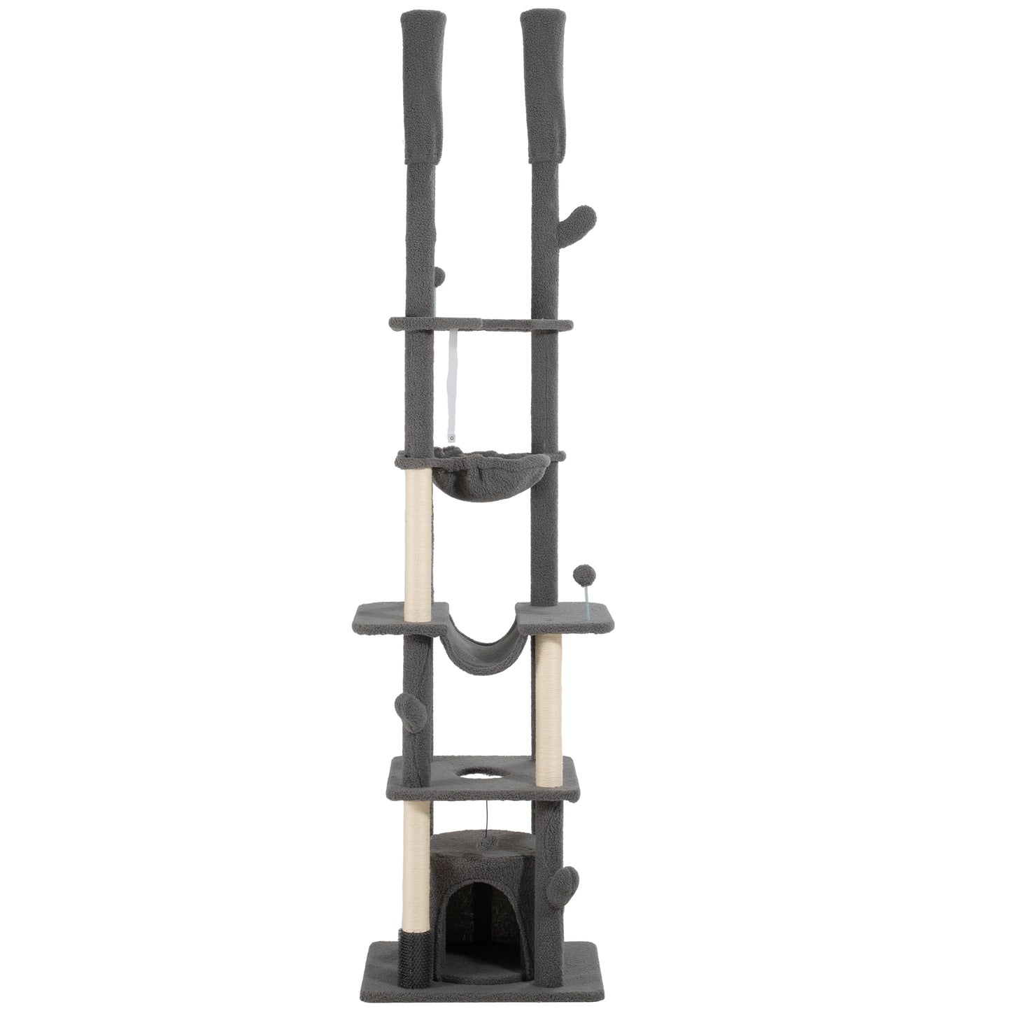 89"-100" Floor to Ceiling Cat Tree Cat Tower for Large Cats w/ Scratching Posts, Grooming Brush Post, Cat Condo, Grey Floor to Ceiling Cat Trees   at Gallery Canada