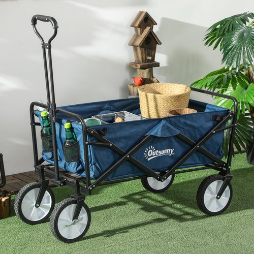 Folding Wagon Cart Collapsible Camping Trolley Garden Heavy Duty Shopping Cart with Navy Blue
