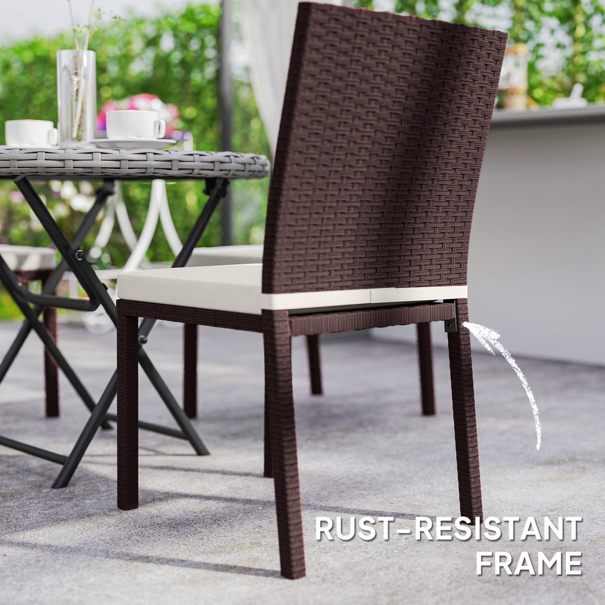 Patio Dining Chairs Set of 4, All Weather Wicker Armless Outdoor Chairs with Steel Frame for Garden, Backyard, Beige Patio Chairs at Gallery Canada