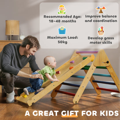 Pikler Triangle Set, 2 in 1 Climbing Toys with Ramp for Toddlers, Nature Wood Baby Gym & Playmats   at Gallery Canada