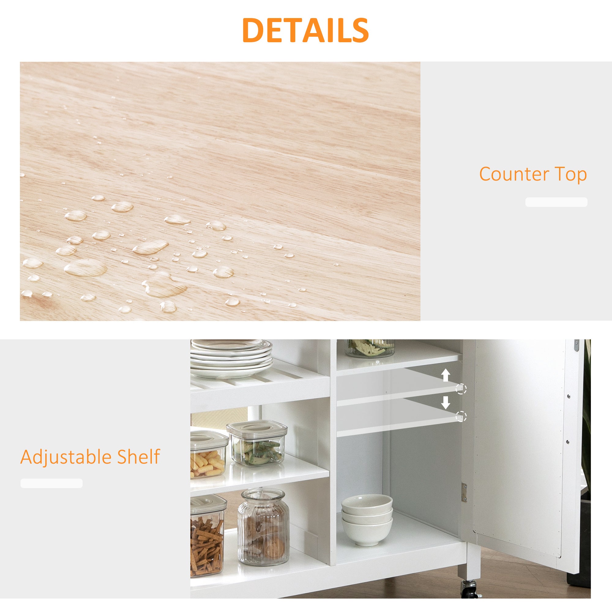 Kitchen Cart on Wheels with Embossed Door Panel, Utility Kitchen Island with Storage Drawer, White Kitchen Islands & Kitchen Carts at Gallery Canada