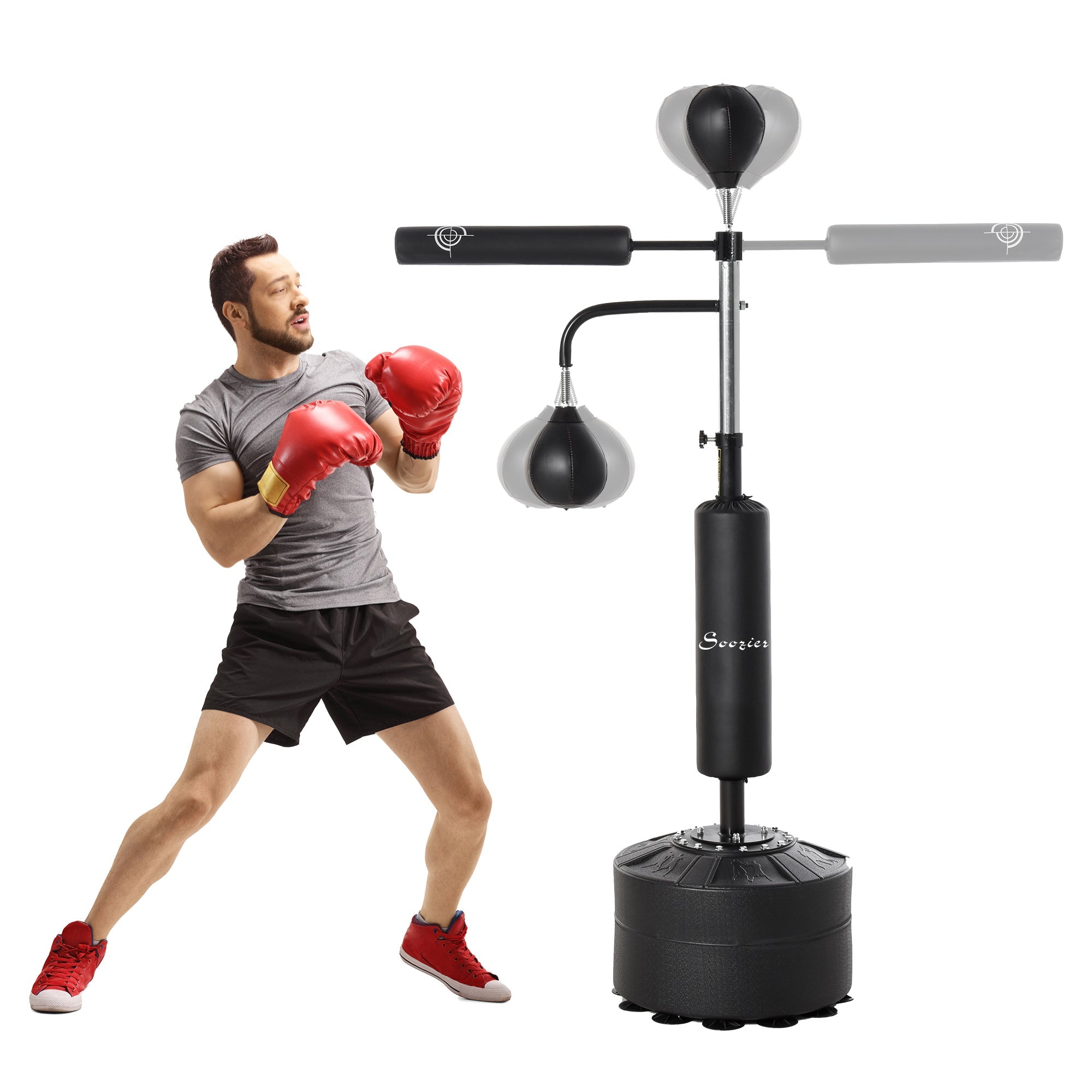 3-in-1 Boxing Punching Bag Stand with 2 Speed Balls, 360° Reflex Bar, PU-Wrapped Bag, Adjustable Height Punching Bag Hangers Black  at Gallery Canada