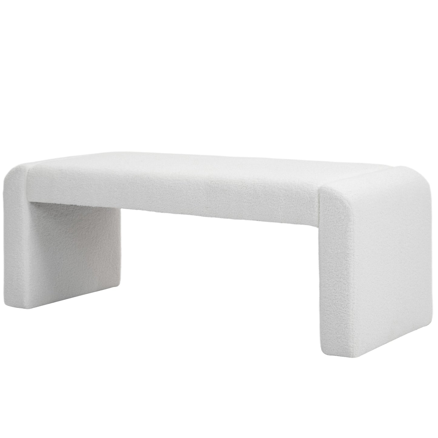 Upholstered Bedroom Bench, Boucle End of Bed Bench, Modern U-Shaped Entryway Bench, 47 x 18 x 18 Inches, White Storage Ottomans & Benches   at Gallery Canada