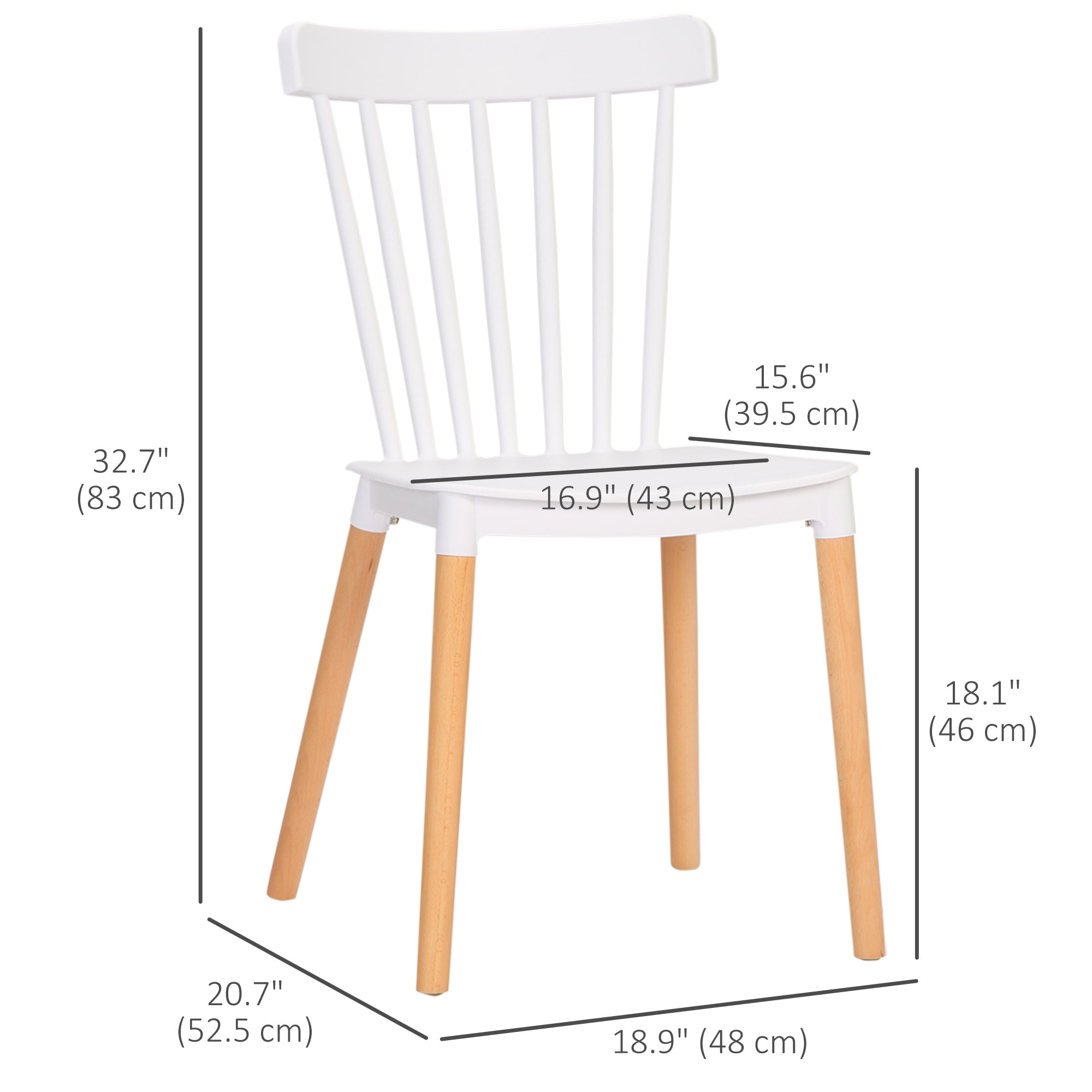 Dining Chairs Set of 4, Modern Kitchen Chair with Slatted Back, PP Seat, Beechwood Legs for Living Room, White Bar Stools   at Gallery Canada