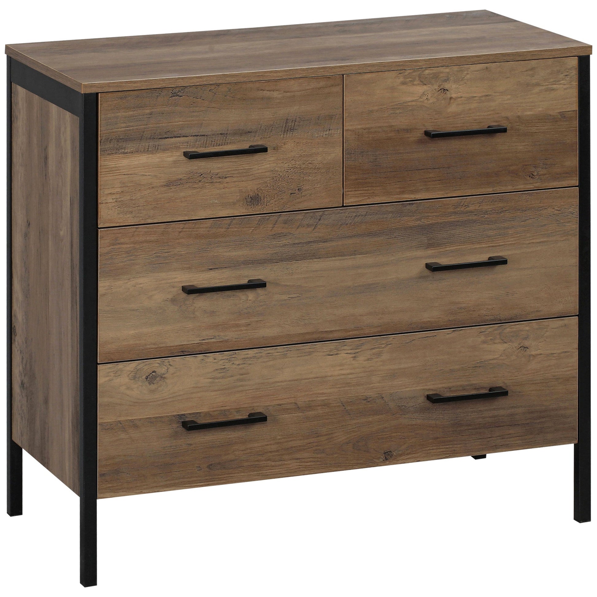 4 Drawer Dresser, Chest of Drawers with Metal Frame and Handles for Bedroom, Brown Storage Cabinets Brown  at Gallery Canada